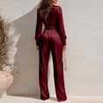 thumbnail image 4 of JoveMarine Womens Jumpsuits Casual V Neck Long Sleeve - Satin Everyday One Piece, Jumpsuits for Women Silky Smooth Jumpsuit, Casual Jumpsuits for Women for Daily,Wine L, 4 of 6