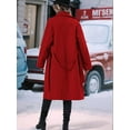 thumbnail image 4 of Women'S Wool Pea Coat Double Breasted Fleece Trench Coat Mid Long Winter Wool Blend Overcoat Dressy Outfit Red L, 4 of 9