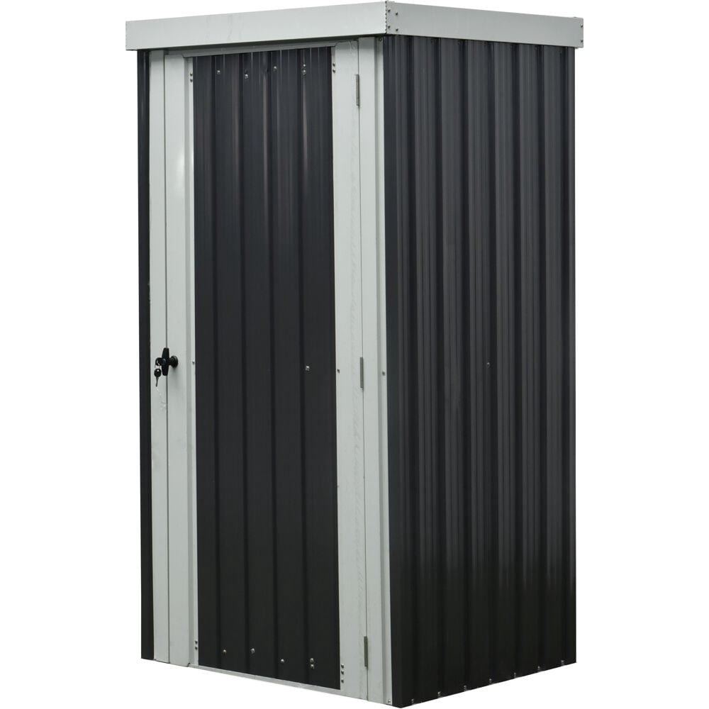Hanover Patio Storage Shed | Galvanized Steel | Twist Lock and Key | 2 Tool Hooks | 3-Ft. x 3-Ft. x 6-Ft. | Dark Gray / White | HANPATSHD-GW