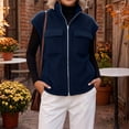 thumbnail image 3 of Sentuca Womens Vest Stand Collar Full Zip Plush Fleece Coat with Pockets Sleeveless Warm Cozy Soft Wear Jackets, Navy L, 3 of 8