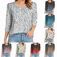 thumbnail image 2 of Godom Womens Tops Casual 3/4 Sleeve Shirts Crew Neck Loose Casual Blouses Floral Print Tshirts, 2 of 6