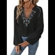 thumbnail image 3 of Blusa de Bordada con Cuello en V y Larga Estilo Bohemio para Mujer Negro L, 3 of 10