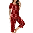 thumbnail image 2 of Annhoo Womens Pajama Sets Button down Pleated Short Sleeve Shirts and Capri Pants Plus Size Polka Dots Pj Sets, 2 of 5