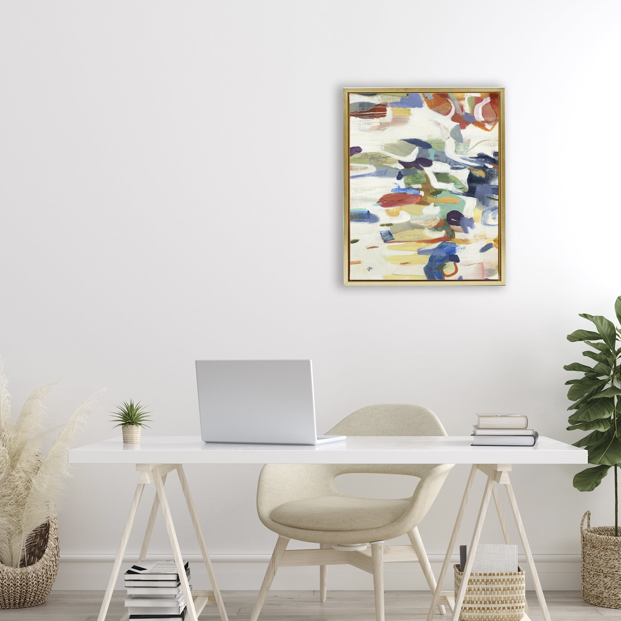 Stupell Industries Primary Hued Abstraction Gold Framed Floater Canvas Wall Art, design by Lisa Ridgers