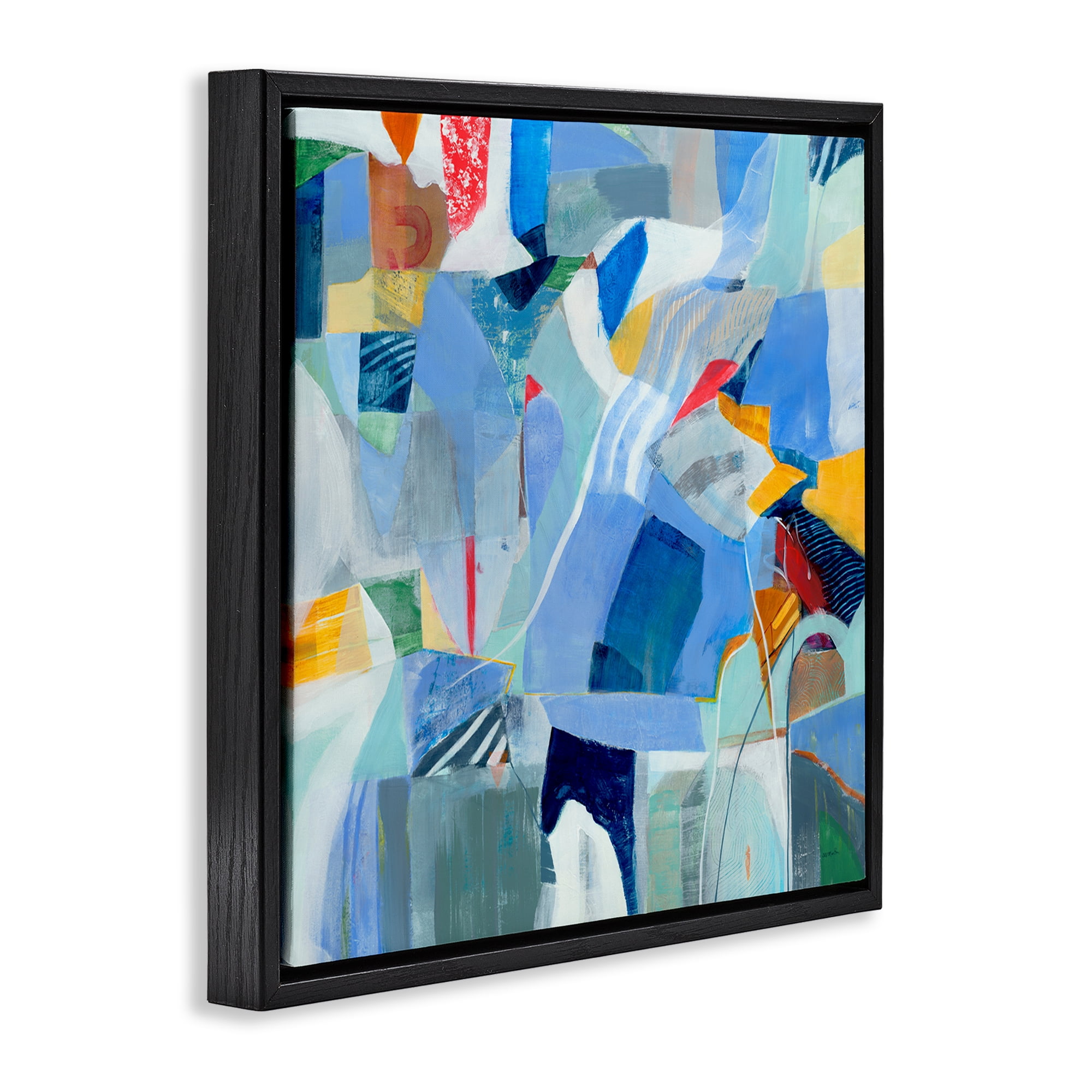 Stupell Industries Chaotic Blue Composition Abstract Painting Black Floater Framed Canvas Art Print Wall Art, 25 x 25
