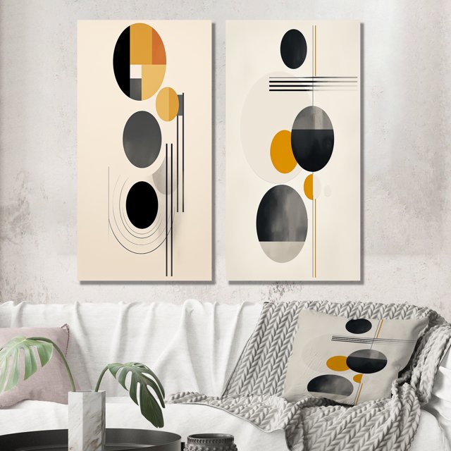 Designart "Minimal Circular Geometric Art II" Modern Geometric Wall Art Set Of 2 - Modern Grey Gallery Wall Set For Home Decor