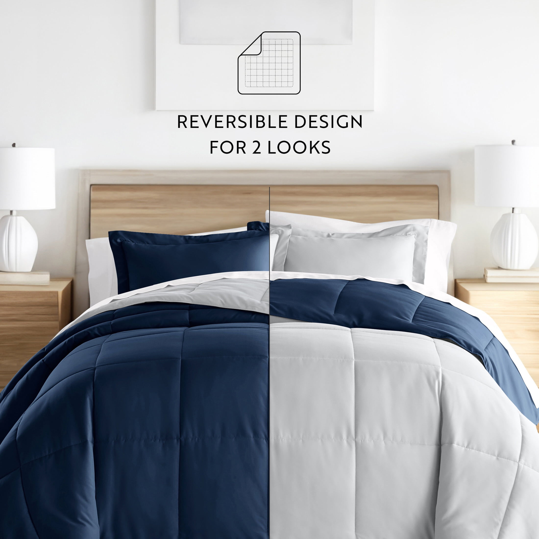 Noble Linens Soft 2-Piece Navy & Gray Reversible All Season Lightweight Down Alternative Comforter Set, Twin/Twin XL
