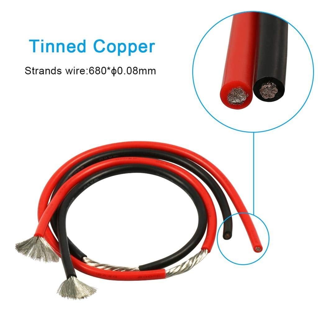 10 ft Black /& 12 Gauge High Temp Silicone Wire Stranded Tinned Copper UL-Listed
