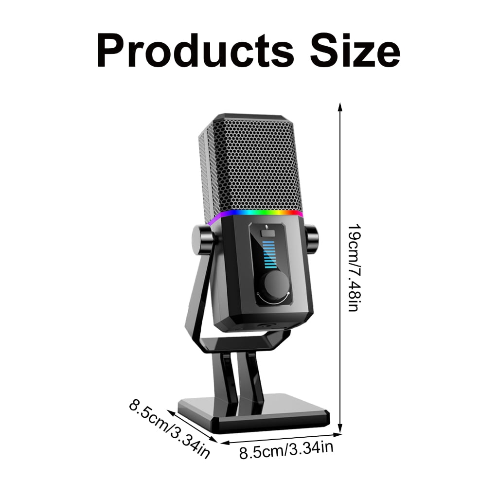 USB Microphone Unidirectional Mic One Button Sound Control Microphone for Laptops with Cool LED Light