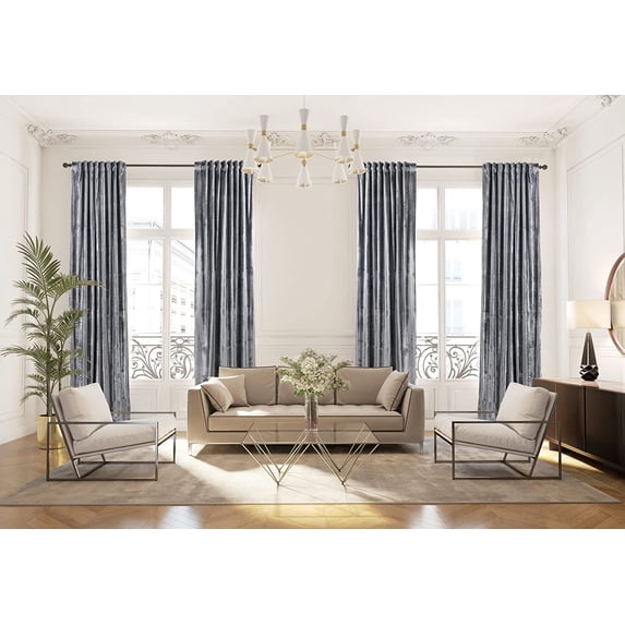 3S Brother's Silver Extra Long Shiny Velvet Curtains Luxury Colors Light Blocking Hang Back Tab & Rod Pocket 1 Panel Curtain 5-30 Ft Home Décor Custom Made Drapes -Made in Turkey(52"W X 288"L)