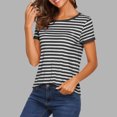 thumbnail image 5 of Qiopertar Women's Striped T-Shirt Casual Basic Round Neck Short Sleeve Lightweight Soft Summer Tops Slim Fit Print Tee, Gray XXL, 5 of 6