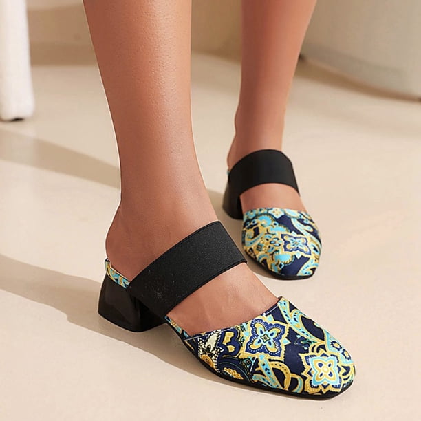 Sandalias con punta cuadrada y estampado de tacón grueso para vacaciones informales para mujer Wmkox8yii ytu1905