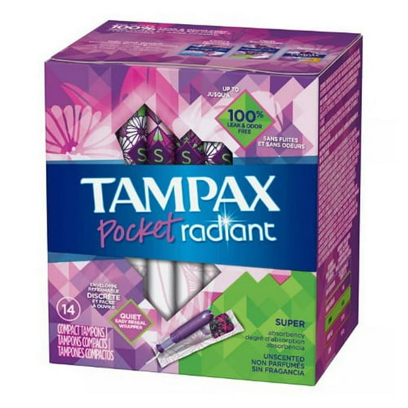 Tampax Pocket Radiant Super Absorbency Compact Tampons, 14 Ea, 3 Pack