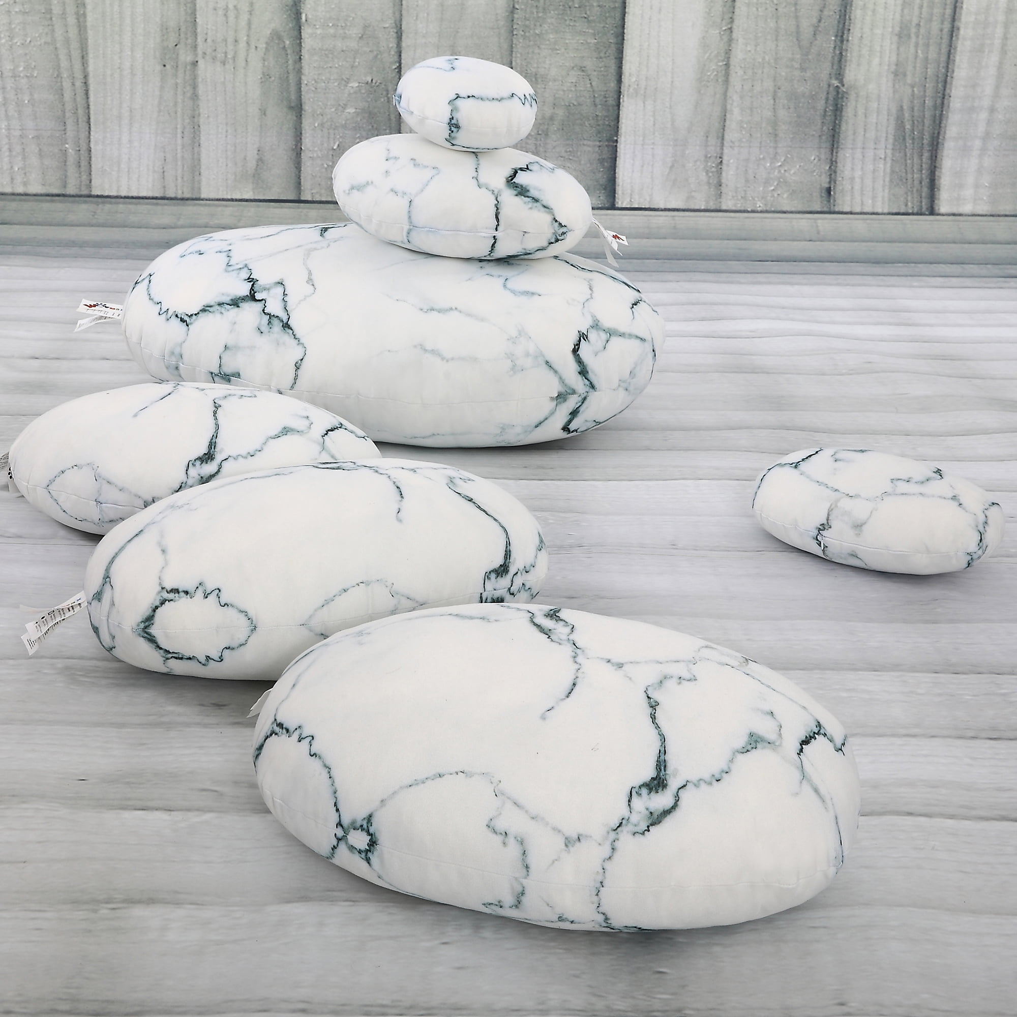 Large Stuffed Rock Stone Pebble Living Pillows Floor Cushions Throw Toy set  of 7