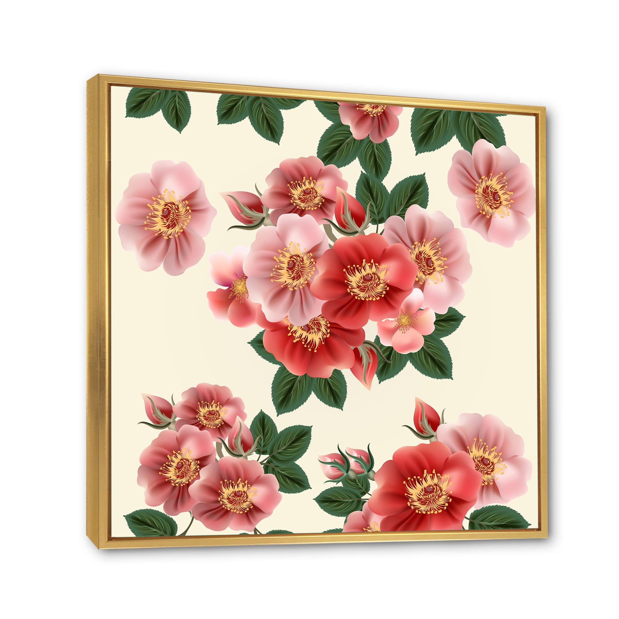 Designart 'Ancient Red Roses' Traditional Framed Canvas Wall Art Print