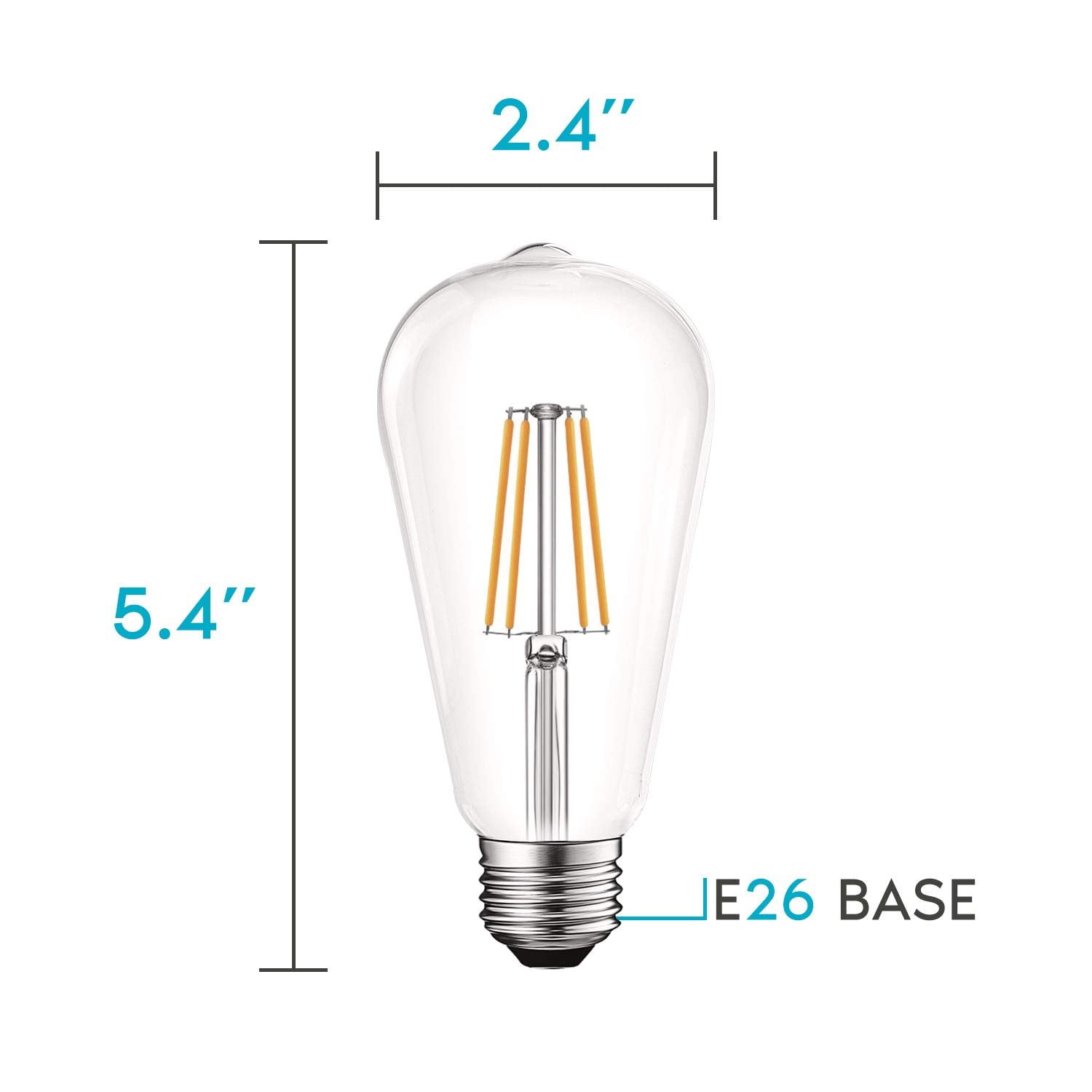 Luxrite ST19 ST58 Edison Dimmable LED Light Bulb 5W=60W 2700K Warm White, 550 Lumens, E26, 4-Pack