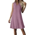 thumbnail image 2 of TAGOLD Womens Sleeveless V-Neck Knee-High Dress Zip Solid Color Short Dress For Summer Daily Use, 2 of 5