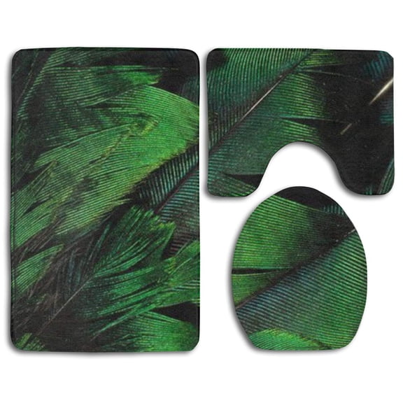 GOHAO Green Leaves 3 Piece Bathroom Rugs Set Bath Rug Contour Mat and Toilet Lid Cover