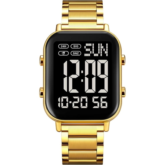 Classic Unisex Digital Sports Watches Women's Men's Multifunctional Watch Stainless Steel Band Square Big Numbers Dial Waterproof Electronic Led Watch