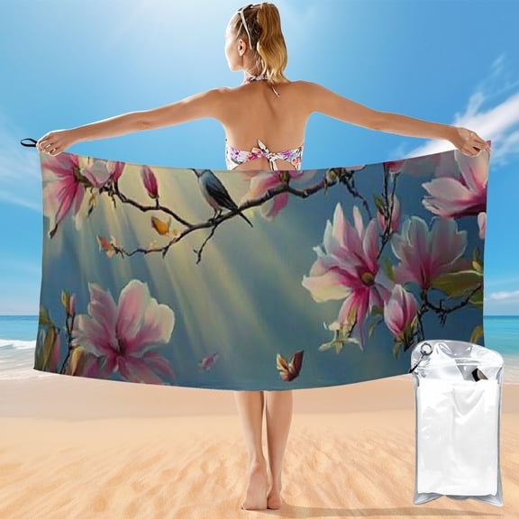 BCIIG Pink Flowers Bird Sunbeam Quick Dry Bath Towel 27.5x55in Ultra-Fine Fiber Towel for Beach Vacations and Outdoor Recreation 55x27.5in