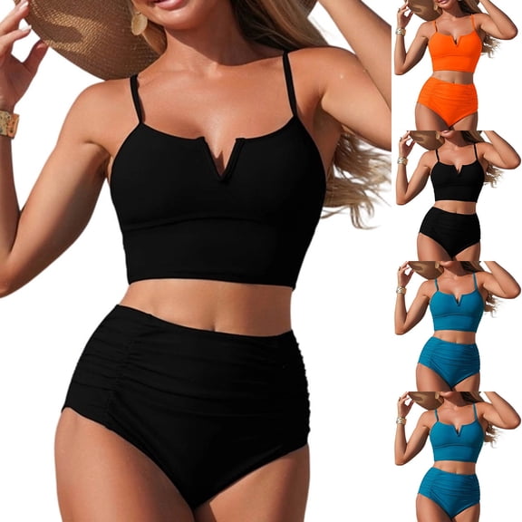 SuDongPo Womens High Waisted Bikini Sets Ruched Two Piece Swimsuit Tummy Control Bathing Suit V-Wired Adjustable Straps Swimwear