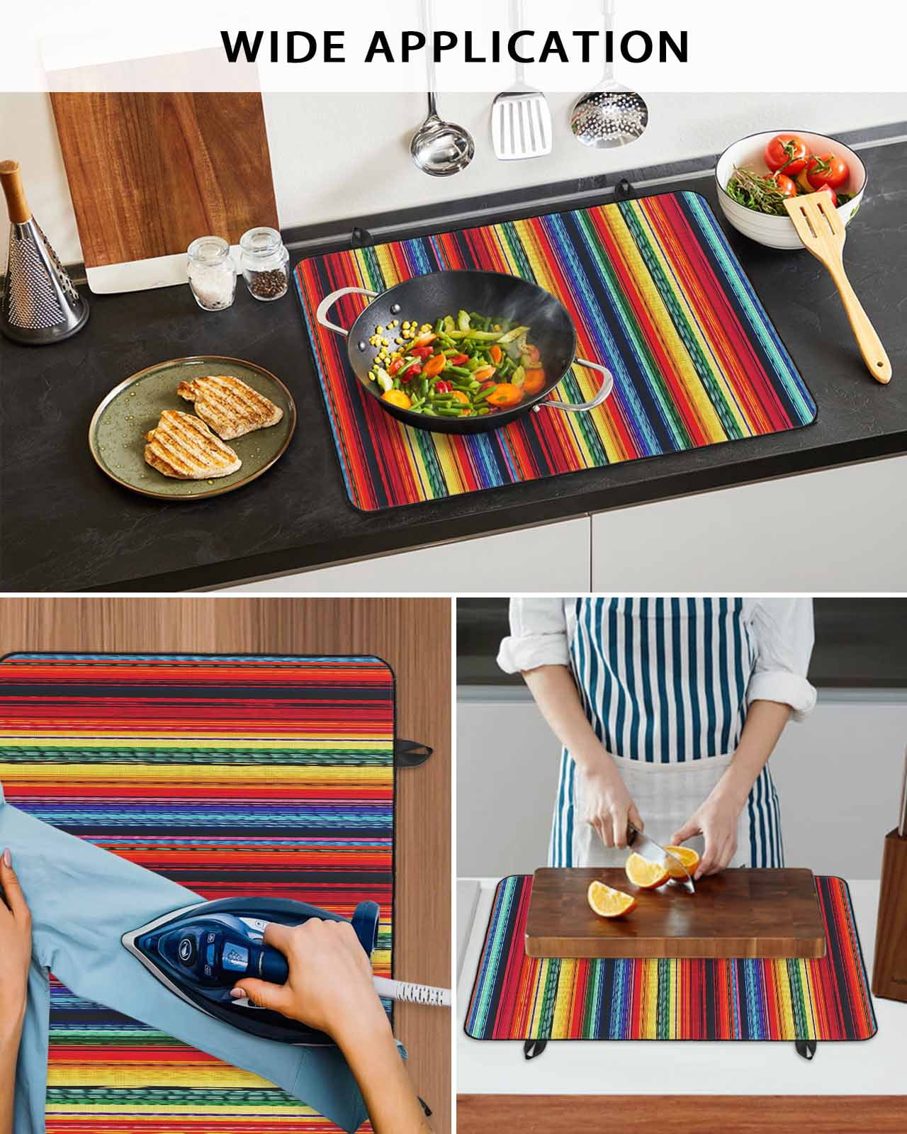 nqOlkjepod Large Induction Cooktop Protector Mat 24"x21", Rainbow Striped Stove Top Covers for Electric Stove, Boho Ethnic Colorful Lines Minimalist Stove Burner Cover Mats, Glass Top Stove Cover