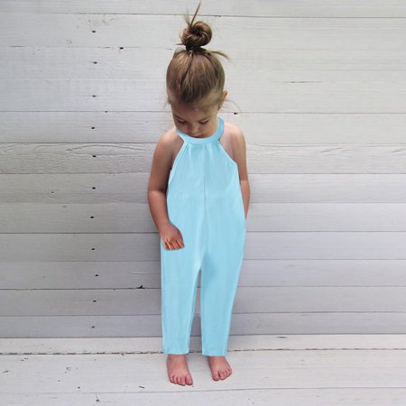 

NIUREDLTD Toddler Girls Sleeveless Romper Solid Ribbed Backless Jumpsuit