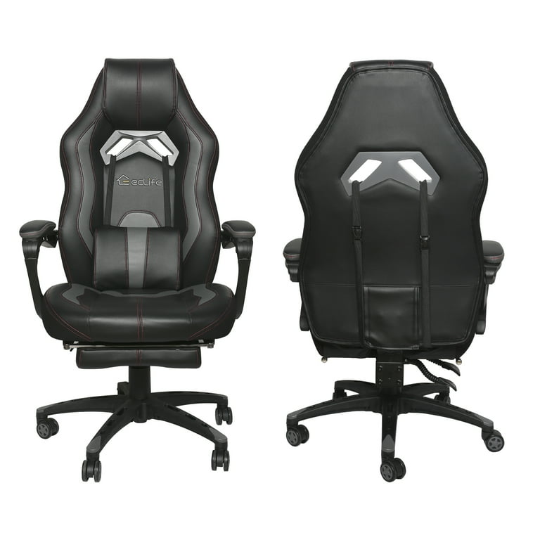 Eclife Massage Gaming Chair Racing Office Computer Ergonomic PU Leather Video Game Chair Height Adjustable Swivel Recliner with Footrest and Vibration Lumbar in Gray Walmart