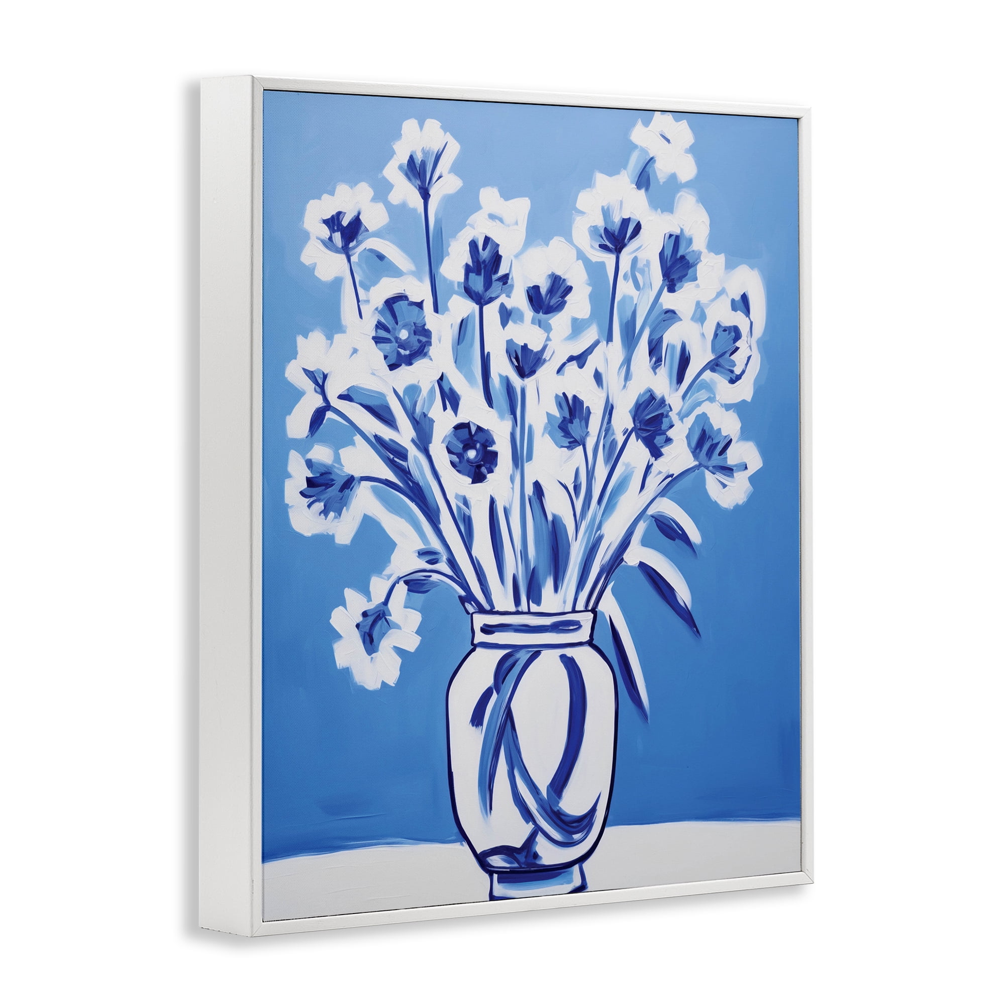 Blue & White Contrast Flowers White Framed Giclee Art, design by Lettered and Lined