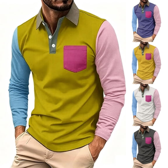 Bovxnpu Mens Long Sleeve Shirts Button Tee Dress Golf Shirt Button Shirt Business Casual Work Travel Tops