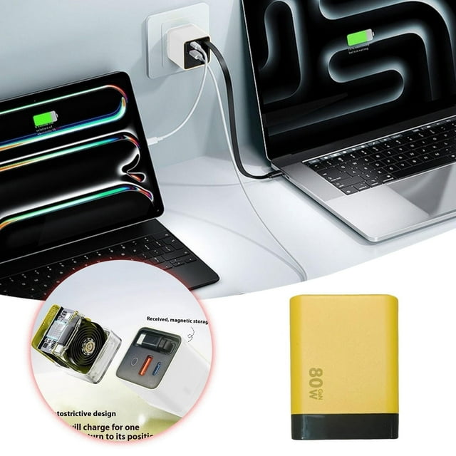 Chargeur Mural Rétractable GaN Max 80W Station de Charge Rapide PD avec Prise Pliable pour Ordinateur Portable et Appareils Mobiles