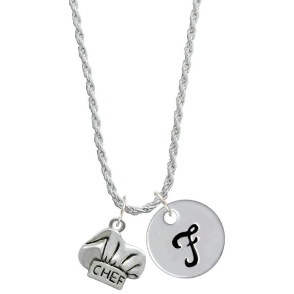 Delight Jewelry Silvertone Chef Hat Silvertone Script Initial Disc - F - Charm Necklace, 20"+3"
