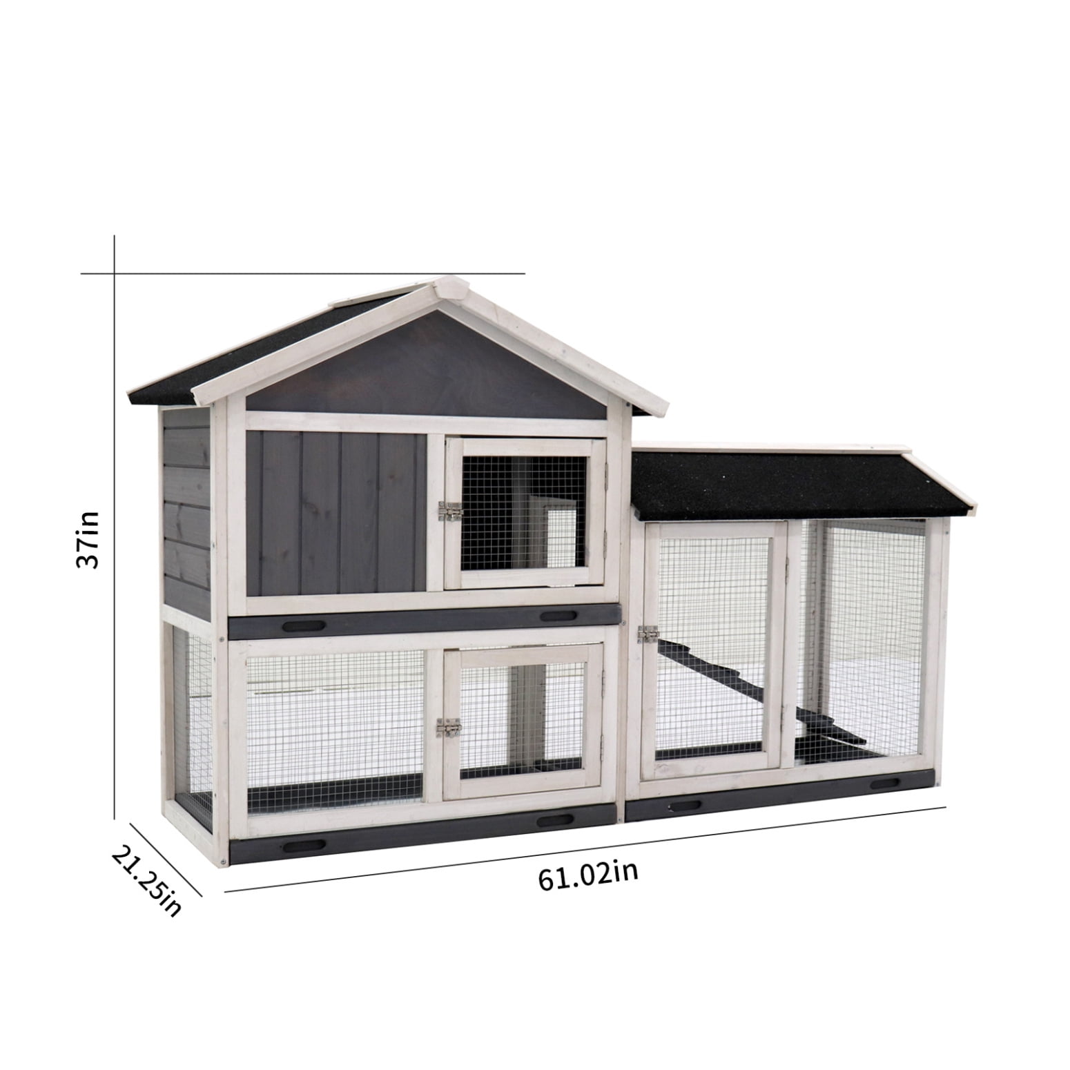 Spacious Indoor/Outdoor Rabbit Cage & Hutch with Removable Trays, 3 Doors, UV Panel & Wire Mesh Floor for Small Animals