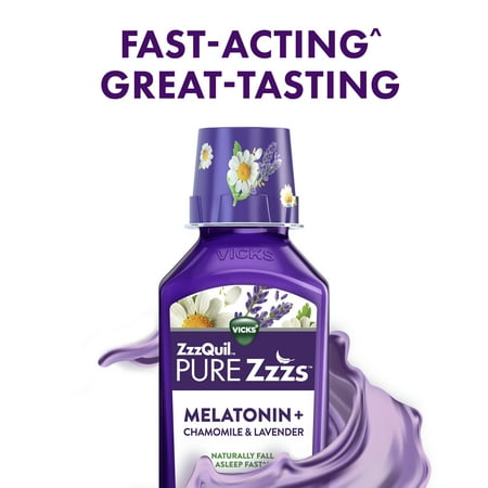 Vicks ZzzQuil Pure Zzzs Melatonin Sleep Aid Liquid, Dietary Supplement, Berry Chamomile and Lavender, 12 fl oz