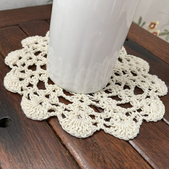 5" Crochet Doilies Table Placemats Round Lace Small Centerpiece Drinks Coasters for Parties Pack Set of 7 Blue Color Heat-Resistant Washable Kitchen Table Mats