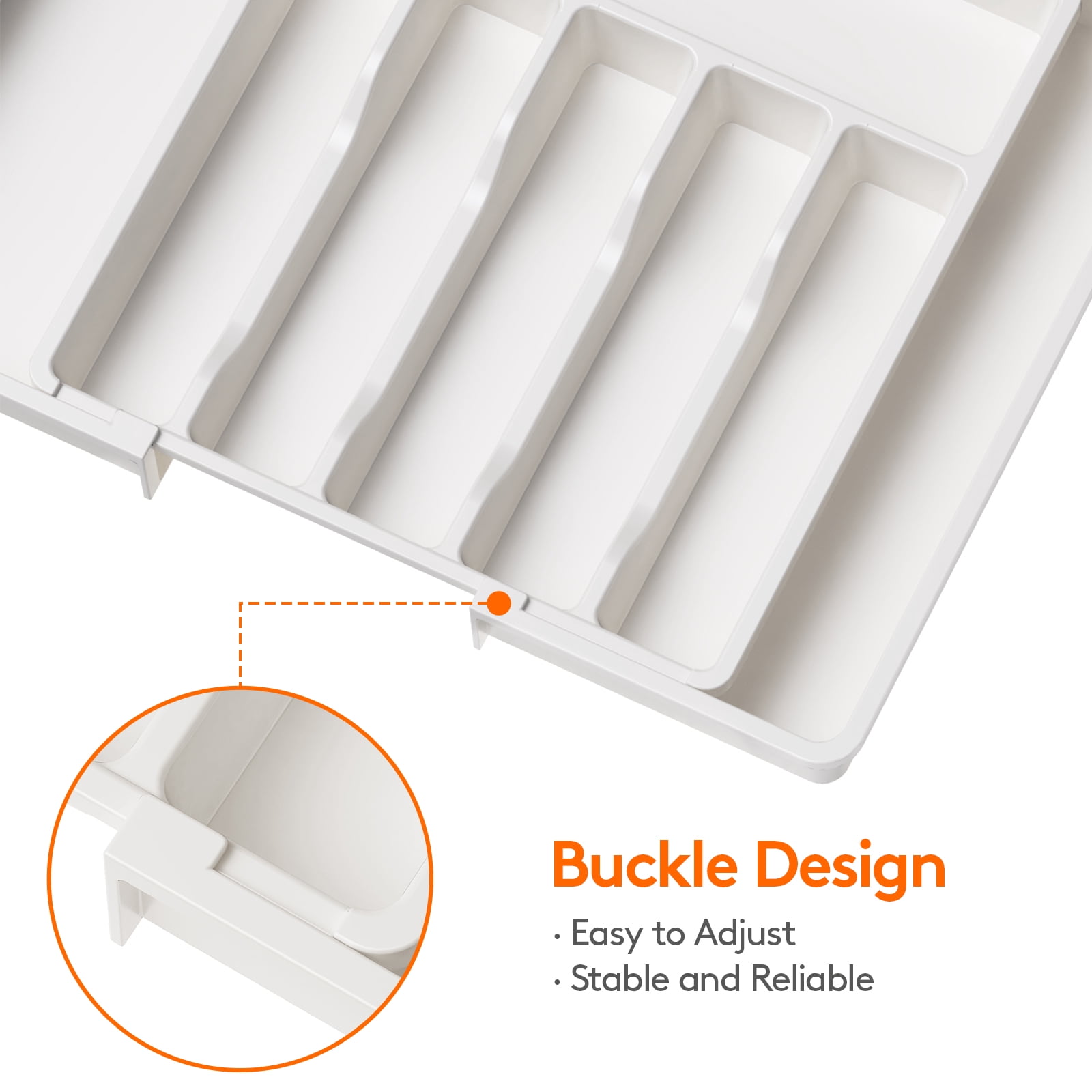 Lifewit Silverware Drawer Organizer, Expandable Utensil Tray BPA Free, Adjustable Flatware Storage for Spoons Forks Knives, 13"-22.4", White
