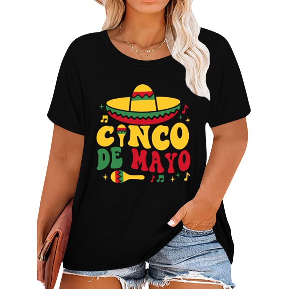 Camiseta QAUN Cinco De Mayo para mujer, talla grande Fiesta