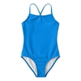 thumbnail image 4 of CUZIBR Girls Teens One Piece Swimsuit Spaghetti Strap V-Neck Tankini Bathing Suit Solid Color Ruched Swimming Pool Beach Summer Sports Swimwear Fashionable Comfortable Beachwear,Blue,6-7 Years, 4 of 5