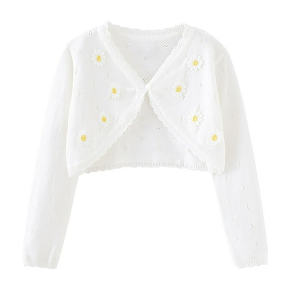 Girls Ruffle Cropped Knit Cardigan Button Lightweight Sweater Shrugs for Girls Daily Wear White 18M