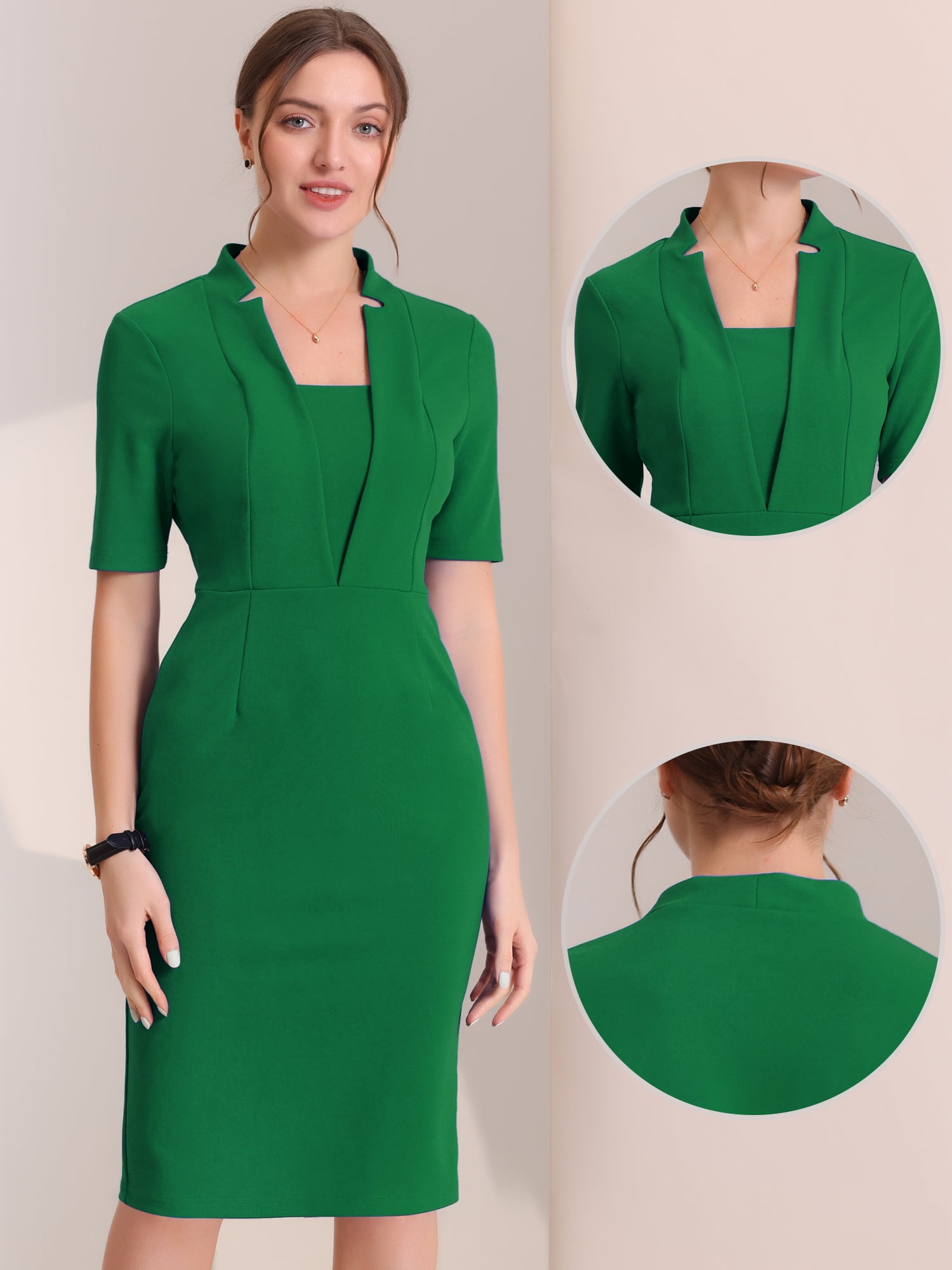 DARING DIVA Women's Short Sleeve Business Office Pencil Dress S Green