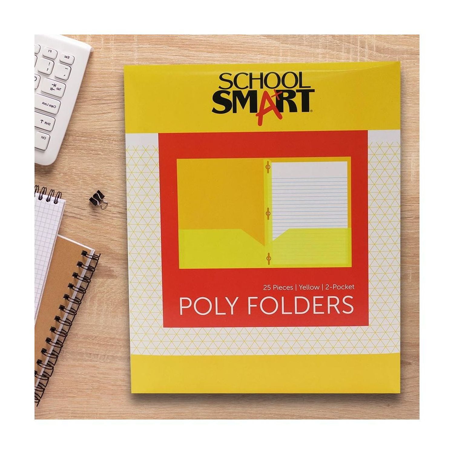 2-Pocket Poly Folders with Fasteners, Yellow, Pack of 25