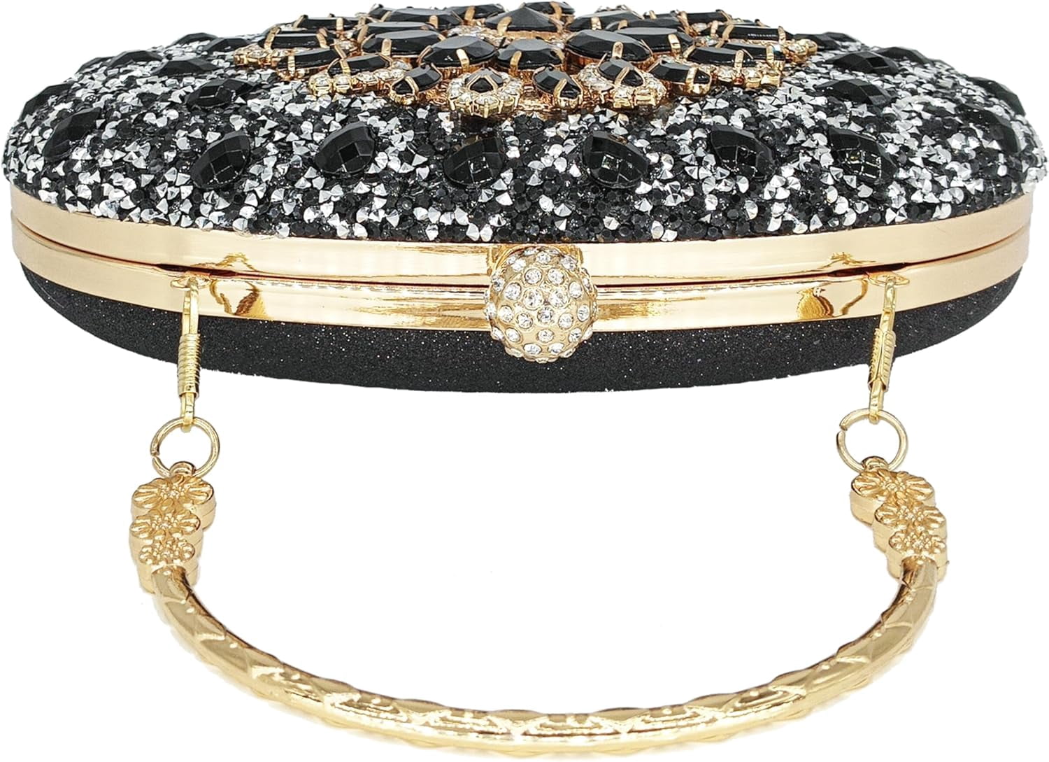 Kwuty Rhinestone Clutch Purses for Women Evening Wedding Formal - Round Pearl Clasp Handbag - Crystal Diamond Bag