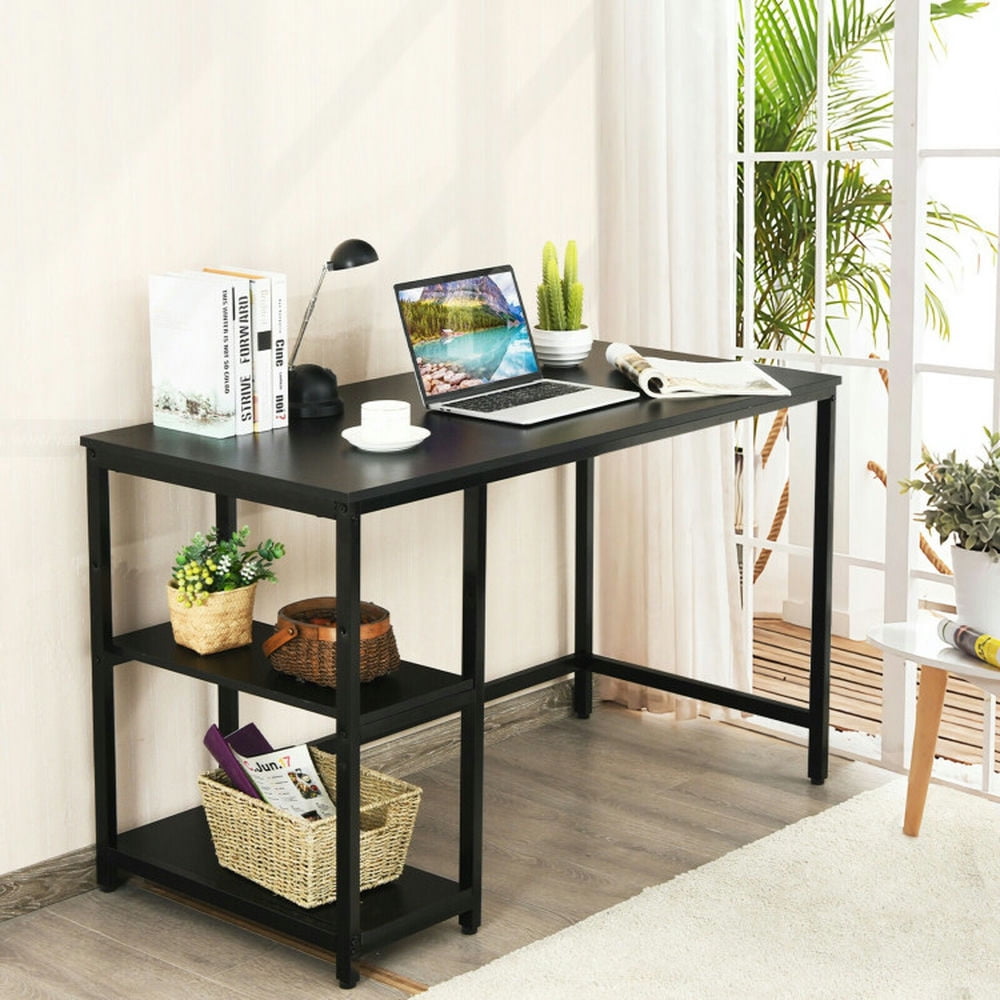 Demi Bonn 47" Computer Desk Office Study Table Workstation Home with Adjustable Shelf, Black