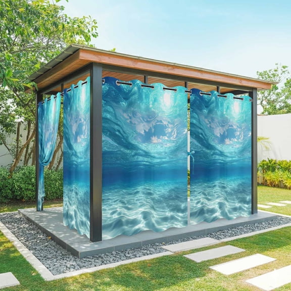 Summer Ocean Outdoor Curtains for Patio Waterproof, Grommet Outdoor Privacy Panels, Blue Underwater Natural Landscape Waves Weatherproof Outside Curtains for Porch/Cabana 54"Wx95"L, 2 Panel