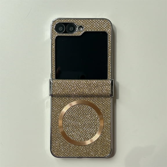 Dteck Magnetic Case for Samsung Galaxy Z Flip 4,Slim Bling Glitter Hinge Protection PC Case Compatible with Mag Safe Shockproof Cover for Galaxy Z Flip 4,Gold