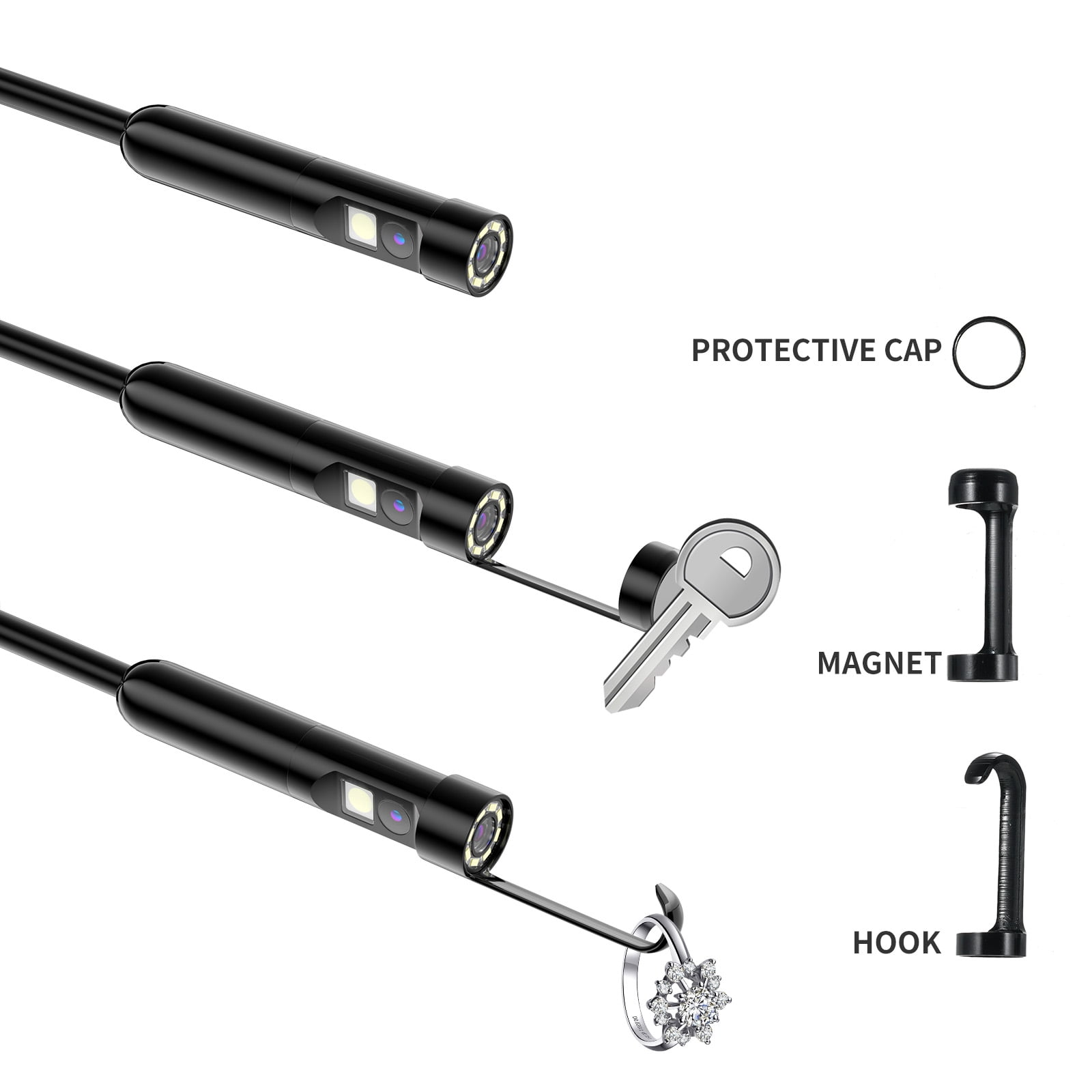 Digital Scope Camera Endoscope Dual Lens Borescope Endoscope Camera with Light for iOS 1920P IP68 Waterproof Inspection Camera 3.28FT Semi- Snake Camera 8+1 Adjustable LED Lights