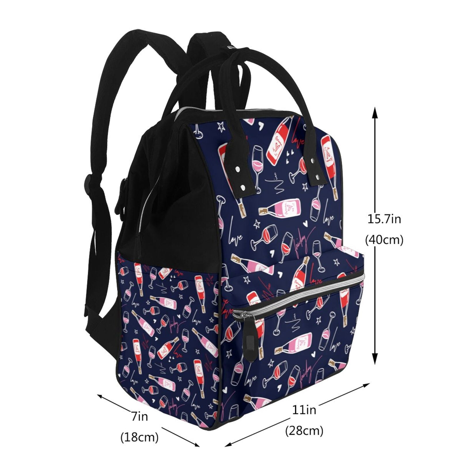 Ratiio Love Wine Mummy Backpack - Waterproof Twill Canvas, Large Capacity Diaper Bag with Multiple Pockets and Adjustable Straps