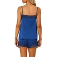 thumbnail image 3 of Conjuntos de pijama de satén para mujer INSPIRE CHIC con tirantes de encaje y pantalones cortos, 2 piezas, conjuntos de lounge de seda, M azul oscuro, 3 of 6