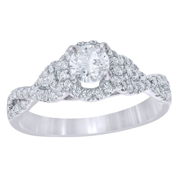 AFFY White Natural Diamond Frame Twist Shank Engagement Ring in 10k White Gold