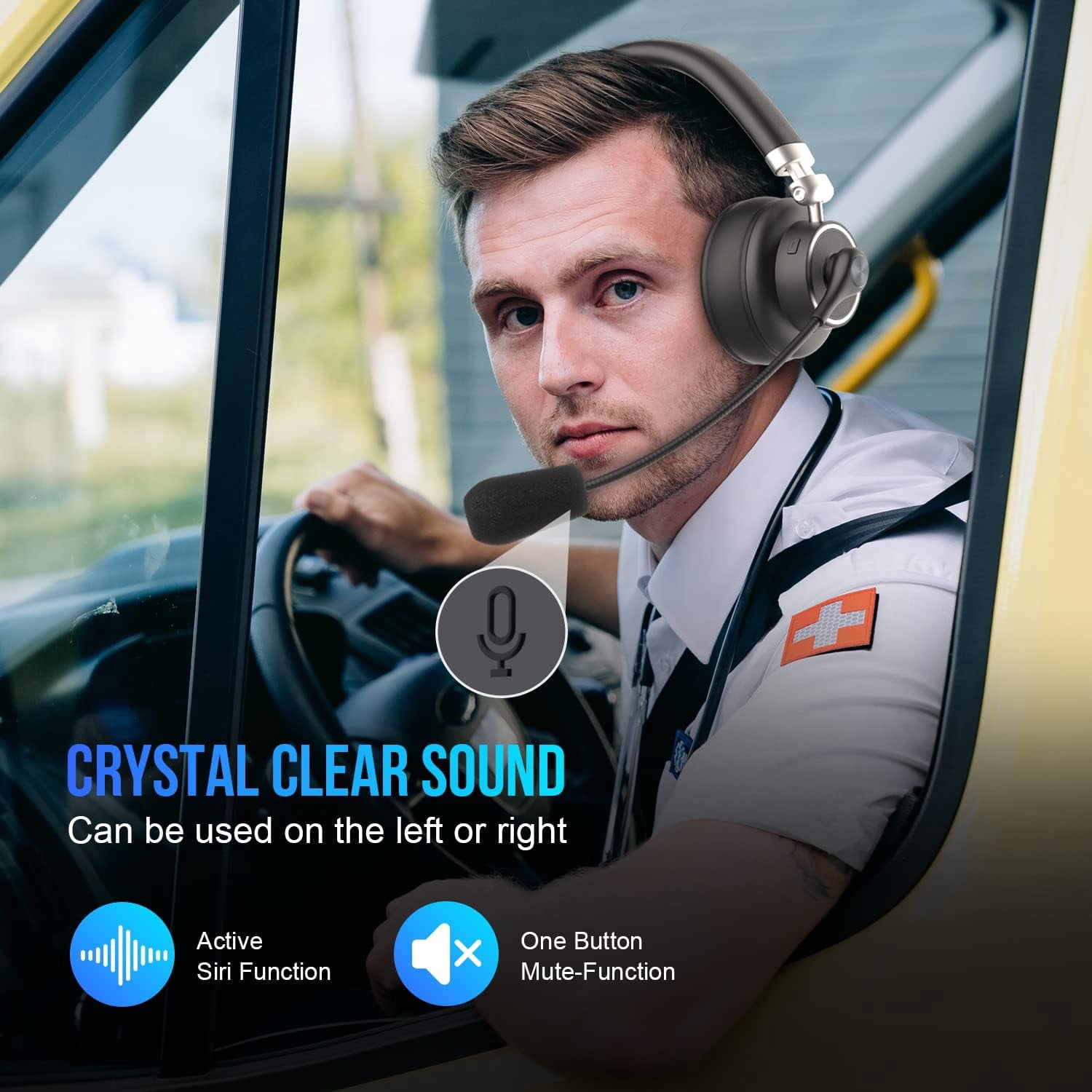 Car and Driver Trucker Bluetooth Headset, Wireless Headset Noise Canceling Headphones with Microphone, Home Office, Zoom, Call Center, Clear Highway | Siri, Alexa, Google Compatible